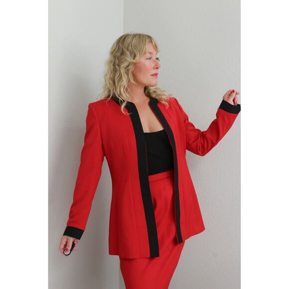 1980's Vintage Custom Tailored Red Skirt & Blazer Korean Suit Set Womens SM 4 6 - Picture 4 of 10